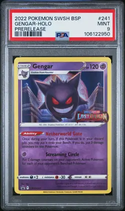 2022 POKEMON SWSH BLACK STAR PROMO PRERELEASE #241 GENGAR-HOLO PSA 9 - Image 1