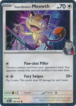 Team Rocket's Meowth 149/182 Cosmos Holo Promo Destined Rivals Pokemon Card NM - Image 1