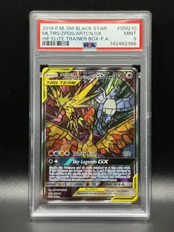 PSA 9 MINT Moltres & Zapdos & Articuno GX SM210 Promo Full Art Pokemon Card - Image 1