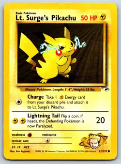 Lt. Surge's Pikachu - Gym Heroes 081/132 Vintage Pokemon Card LP - Image 1