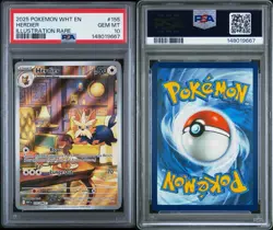 2025 POKEMON WHT EN-WHITE FLARE ILLUSTRATION RARE #155 HERDIER PSA 10 - Image 2