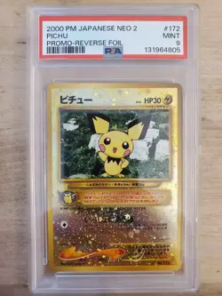 Pokemon PSA 9 Neo Japanese Reverse Holo Pichu Promo 172 Vintage - Image 1