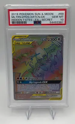 Pokemon Moltres & Zapdos & Articuno Hidden Fates Full Art Secret Rare #69 PSA 10 - Image 1