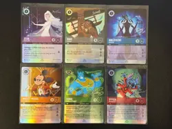 Lorcana Disney D100 Promo 6 Card Set (Elsa Mickey Stitch Maui Genie Maleficent) - Image 1