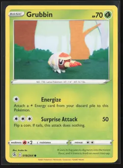 Grubbin Common SWSH08: Fusion Strike 018/264 NM Pokemon Card Asako Ito Crochet - Image 1