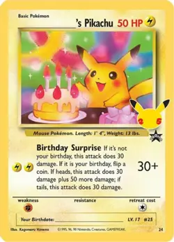NM-Mint, English - 1 x Pokemon Birthday Pikachu - 24 - Holo Promo Celebrations: - Image 1