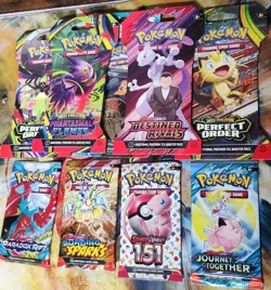 Sealed Pokemon TCG 9 Pack Lot 151 DESTINED RIVALS PERFECT ORDER SURGING SPARKS - Image 1