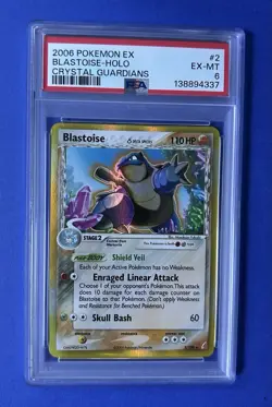 2006 Pokemon Ex Blastoise Holo Crystal Guardians #2 PSA 6 EX-MT - Image 1