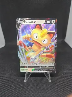 Pokemon Meowth V Full Art Promo Holo SWSH004 Sword & Shield Basic 180 HP Card - Image 1