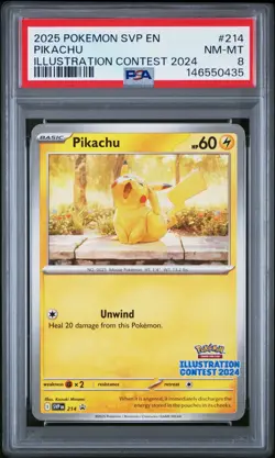 Pokemon Illustration Contest 2024 Pikachu Black Star Promo 214 PSA 8 NM-MT - Image 1
