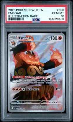 2025 Pokemon White Flare Emboar Illustration Rare #098 PSA 10 GEM MINT - Image 1