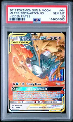 2019 POKEMON SUN & MOON HIDDEN FATES #44 MOLTRES & ZAPDOS & ARTICUNO GX PSA 10 - Image 1
