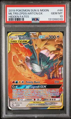 2019 POKEMON SUN & MOON HIDDEN FATES #44 MOLTRES & ZAPDOS & ARTICUNO GX PSA 10 - Image 1