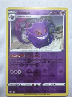 Pokemon Gengar Card 085/202 NM Reverse Holo Sword and Shield Base Set - Image 1