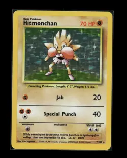Hitmonchan 7/102 Base Set Holo LP – WOTC Vintage Pokemon Card – Authentic - Image 1