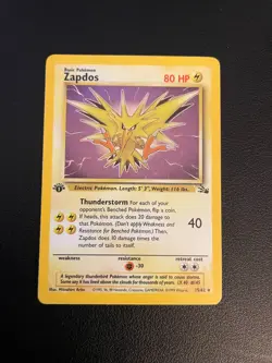 1999 Pokemon TCG Zapdos Fossil Holo Card 15/62 1st Edition Rare - Image 1