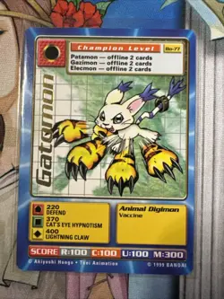 Gatomon Bo-77 Gold Name Digimon Card Bandai 1999 - LP - Image 1