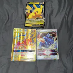 Pokemon Reshiram & Charizard GX + Dialga V +Pikachu V Jumbo OVERSIZED Card HP - Image 1
