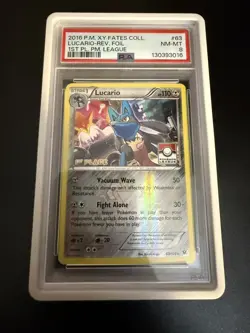 2016 POKEMON XY FATES COLLIDE #63 LUCARIO-REVERSE FOIL PSA 8 - Image 1
