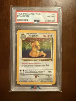 Pokemon 1999 Dragonite Holo 19/62 Fossil Unlimited PSA 8 - Image 1