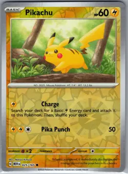 Pikachu - 025/165 Reverse Holo SV: Scarlet & Violet 151 - Pokemon Card - NM - Image 1