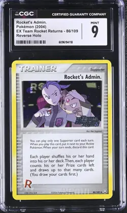 CGC 9 Rocket's Admin. EX Team Rocket Returns 86/109 Reverse Holo STAMPED Pokemon - Image 1