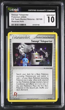 CGC 10 Swoop! Teleporter Team Rocket Returns 92/109 Reverse Holo STAMPED Pokemon - Image 1