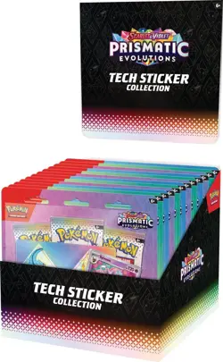 New Pokemon Prismatic Evolutions TECH STICKER Collection Display CASE 12 Blister - Image 2