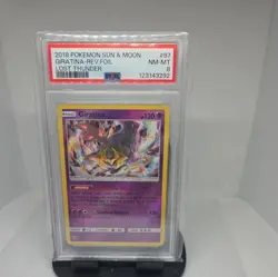 2018 Pokemon Sun & Moon Lost Thunder Giratina 97/214 Cosmos Holo PSA 8 - Image 1