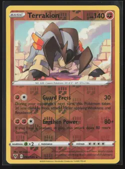 Terrakion Rare SWSH04: Vivid Voltage 092/185 NM Pokemon Card Reverse Holo - Image 1