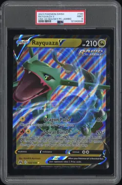 PSA 9 - 2023 POKEMON SWORD AND SHIELD CROWN ZENITH 100 RAYQUAZA V JUMBO - Image 1