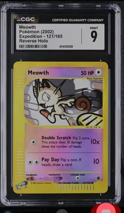 CGC 9 Meowth 121/165 Expedition Base Set Reverse Holo Pokemon Psa 2002 - Image 1