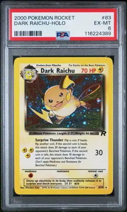 2000 Pokemon Rocket Dark Raichu 83/82 Holo PSA 6 EX-MT - Image 1