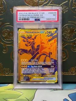 Pikachu & Zekrom GX Tag Team SM248 Promo Sun & Moon Pokemon TCG Near Mint PSA 7 - Image 1