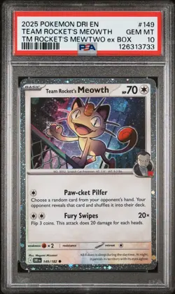 PSA 10 - 2025 POKEMON DRI EN-DESTINED RIVALS 149 TEAM ROCKET'S MEOWTH | COSMO - Image 1