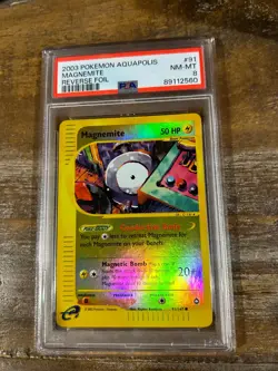 Pokemon 2003 Aquapolis Reverse Foil MAGNEMITE #91 PSA 8 RARE - Image 1