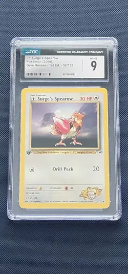 Lt. Surge's Spearow 52/132 1st Edition Pokemon Gym Heroes CGC 9 Mint - Image 1