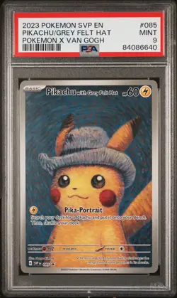 Pokemon Pikachu TCG Grey Felt Hat #085 Promo Van Gogh Pikachu PSA 9 - Image 1
