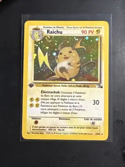 Raichu 14/62 Rare Fossil Holo 1st Edition Pokemon MP-LP (Swirl) - Image 1