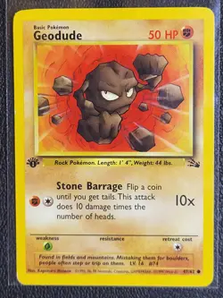 Pokemon TCG Geodude #47 Fossil Set 1st Edition Fighting Common NM - Image 1