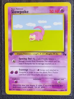 Pokemon TCG Slowpoke #55 Fossil Set 1st Edition Common Psychic EX - Image 1
