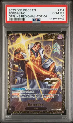 2023 One Piece TCG Promos Borsalino Offline Regional Top 64 #114 PSA 10 - Image 1