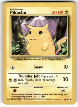 Pikachu 58/102 Common Base Set Unlimited Pokemon Moderately Played - Image 1