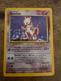 Pokemon TCG Mewtwo Base Set Holo Rare 10/102 60 HP English Ken Sugimori - Image 1