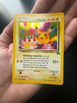 Birthday Pikachu Pokemon Black Star Promo #24 WOTC 1999-2000 NM **Double Swirl* - Image 1