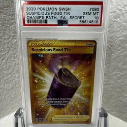 2020 POKEMON SWSH CHAMPIONS PATH #080 FULL ART SUSPICIOUS FOOD TIN SECRET PSA 10 - Image 1