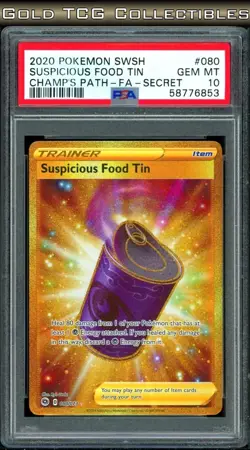PSA 10 ⭐ Pokemon Suspicious Food Tin 080 Champion's Path Gold Full Art Graded - Image 1