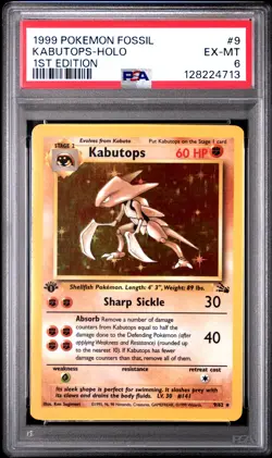 1999 POKEMON FOSSIL 1ST ED #9 KABUTOPS-HOLO PSA 6 - Image 1