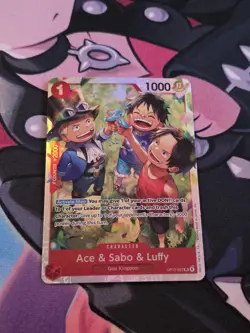One Piece Ace & Sabo & Luffy SR OP13-007 Alt Art Foil Carrying on His Will NM - Image 1