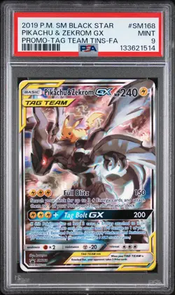 2019 POKEMON SM BLACK STAR PROMO #SM168 FULL ART/PIKACHU & ZEKROM GX PSA 9 - Image 1